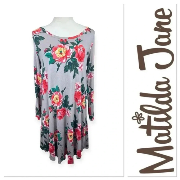 Matilda Jane I am a dreamer gray floral swing dress size medium - Picture 1 of 8